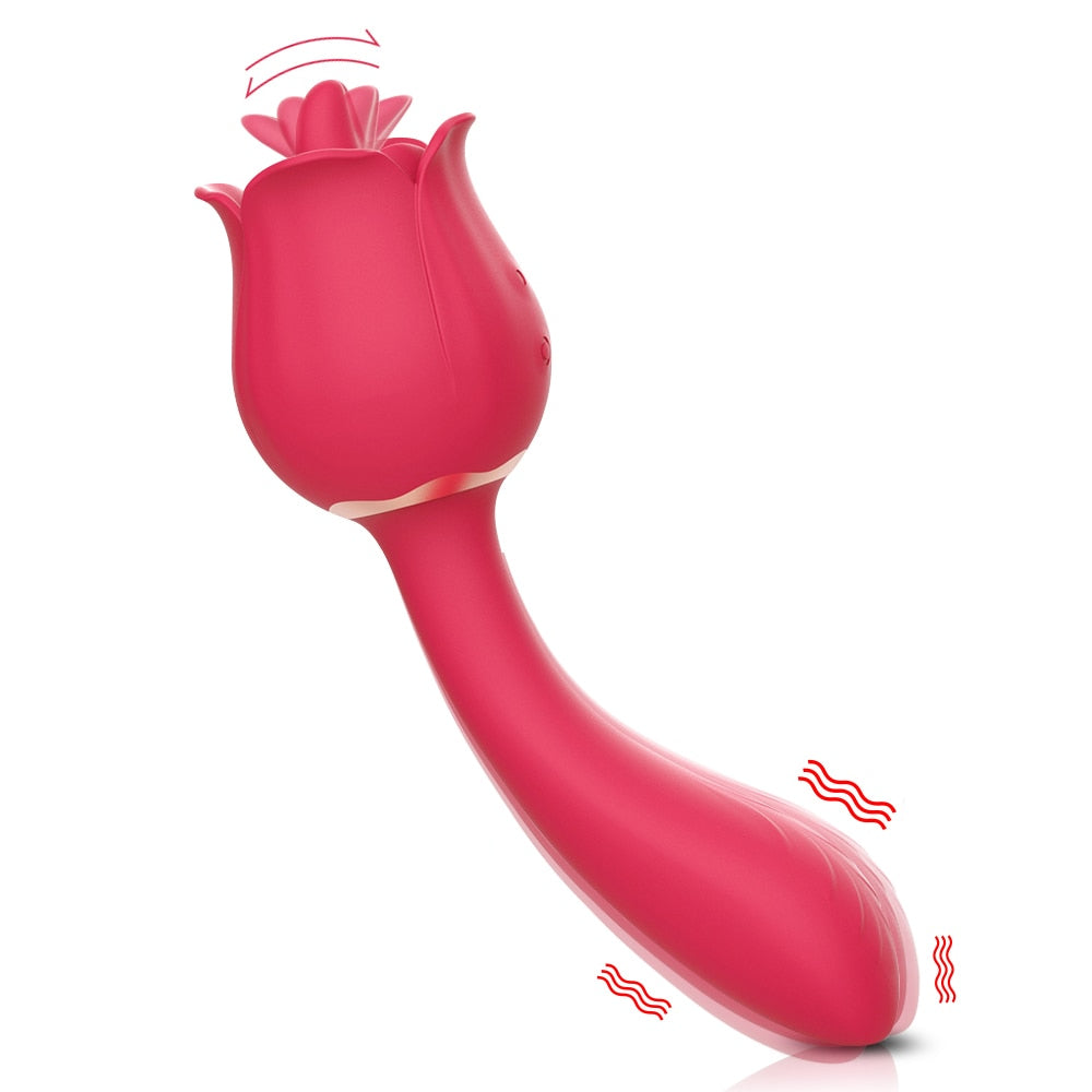 Rose  2 in 1 Clitoral Licking & Vibrating Vibrator - Lusty Age